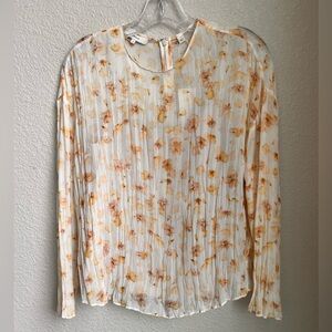 NWT Vince Pressed Petal Floral Long Sleeve Blouse Chiffon Crinkle Cami Sz Small